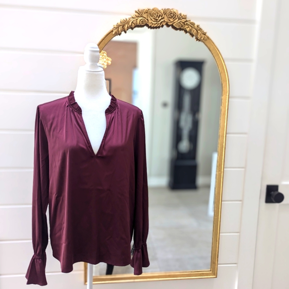 Paige Long Sleeve Blouse, maroon, size M